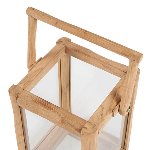 Lanterna Scultorea con Maniglia in Teak Riciclato Nusa Penida – Naturale (S, H 43 cm)