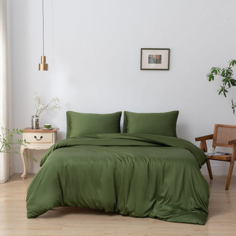 Premium 400-Thread-Count Bamboo Duvet Cover – Deep Moss / Deep Moss Green