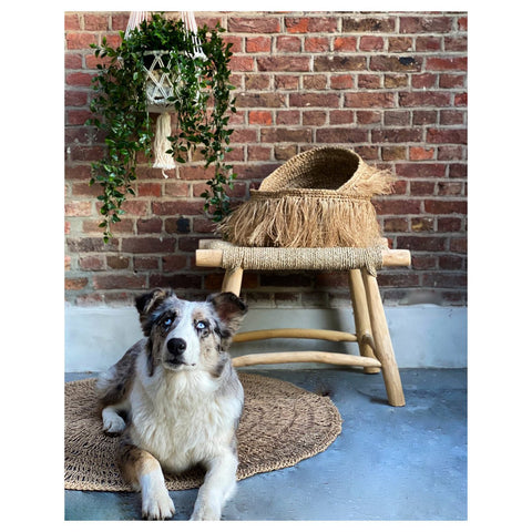 Porto M Natural Seagrass and Wood Stool