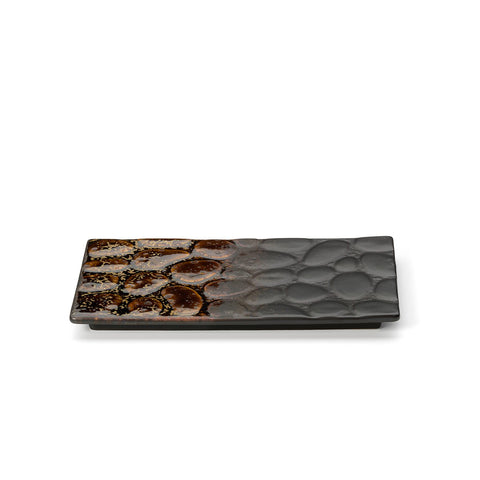 Piatto rettangolare in ceramica smaltata marrone e nero fumé Merapi 25,9x15,5 cm