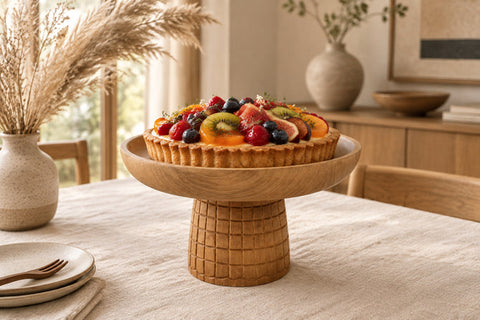 Alzata per Torta e Pasticceria in Legno Massello di Teak "Kotak-Kotak" (Ø 24 cm)