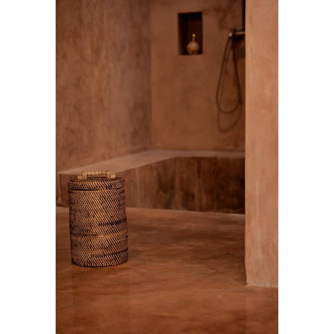 Cesto Contenitore Alto in Rattan con Coperchio – Marrone Naturale (H 37 cm)