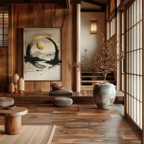 Stampa Japandi “Il Cerchio Silenzioso” – Arte Zen Oro e Nero