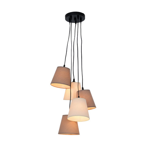 Lampada a Sospensione Multi-Paralume "Boho" – 5 Paralumi in Cotone Beige e Marrone