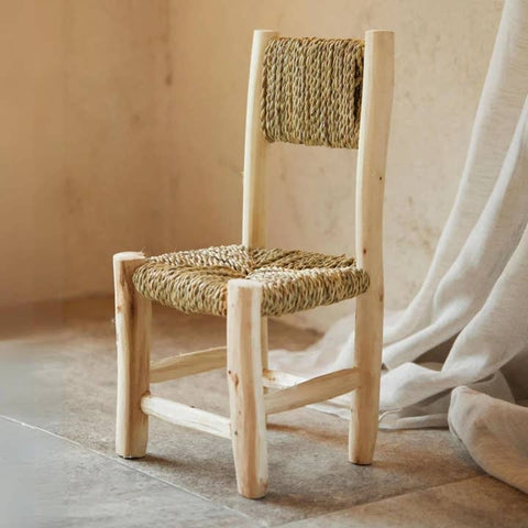 sedia bambini legno naturale alloro e fibra di palma
