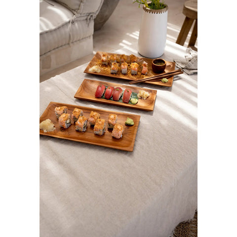 Piatto per Sushi in Radice di Teak Artigianale (Piccolo, 26x12 cm)