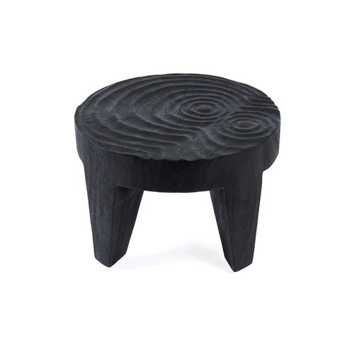 Tavolino Scultoreo in Legno di Suar "Madero" (Ø 61 cm) – Nero Ebanizzato