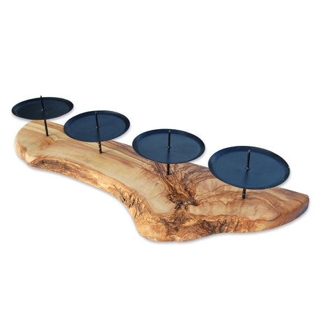 Dettaglio portacandele in legno massello e metallo stile minimal