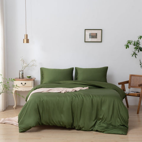 Premium 400-Thread-Count Bamboo Duvet Cover – Deep Moss / Deep Moss Green