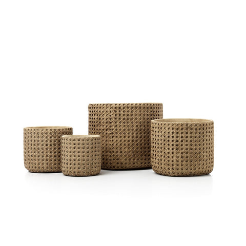 RattanRock Extra-Large Concrete Planter with Woven Look – Natural - XL