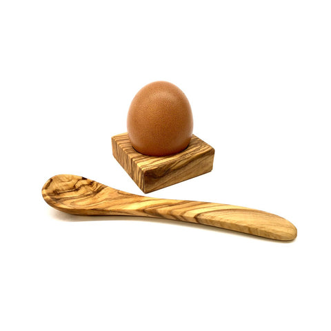 "Troué" Olive Wood Egg Cup with Matching Spoon