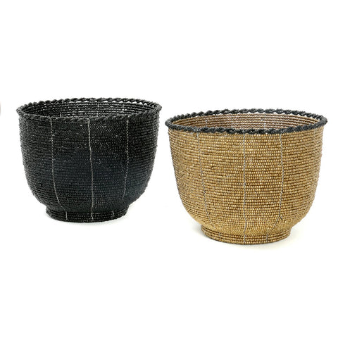 Ciotola Decorativa con Perline Intrecciate a Mano – Nero (Media, Ø 13 cm)