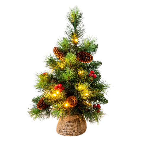 Albero di Natale a LED con Bacche e Pigne (H: 45 cm)