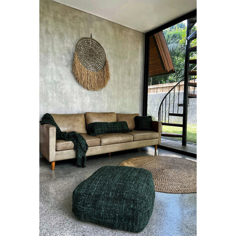 Pouf Basso Rotondo in Cotone Tinto a Mano Oh My Gee (60x25 cm) - Verde Foresta