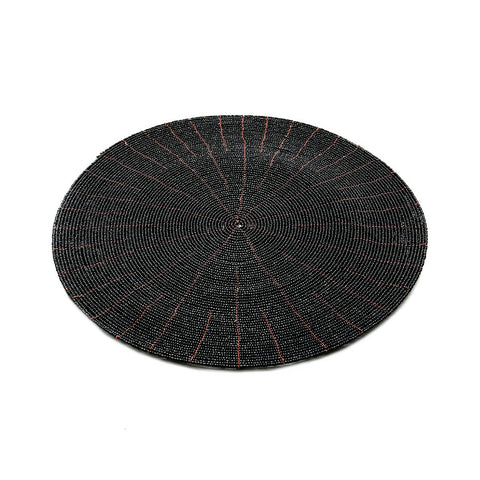 Tovaglietta Americana Rotonda in Perline Intrecciate – Nera (Ø 30 cm)