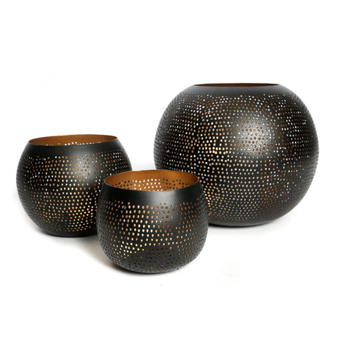 Pierced Ball Sculptural Candle Holder – Black Gold - S