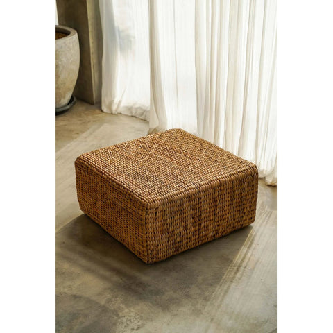 Pouf Quadrato Intrecciato in Giacinto d'Acqua Naturale M