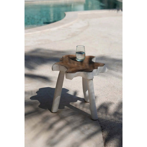 Tavolino Organico a 3 Gambe in Legno Bianco Naturale