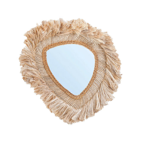Specchio ad arco da parete con cornice intrecciata in erba naturale beige La Contessa L.