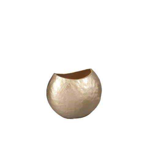 Vaso Scultoreo Ovale in Alluminio – Sabbia (H 22 cm)