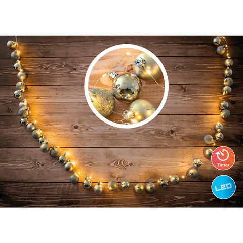 Catena Luminosa Natalizia da Esterno a LED con Sfere Dorate (240 cm)
