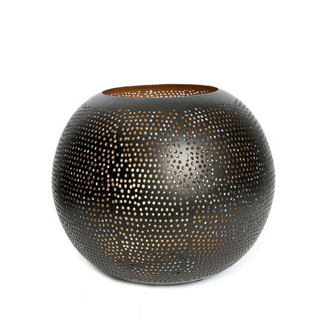 Pierced Ball Sculptural Candle Holder - Black Gold - L