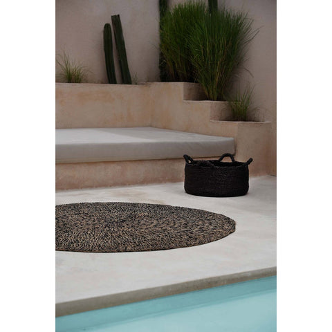 Tappeto Rotondo in Alga Marina, Rafia e Sisal – Nero Naturale (Ø 200 cm)
