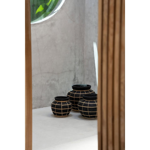 Vaso Scultoreo in Terracotta e Rattan The Belly – Nero Naturale - S