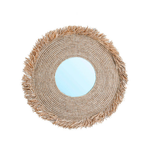 Specchio Rotondo da Parete in Rafia Grezza Yema L (60 cm) - Naturale