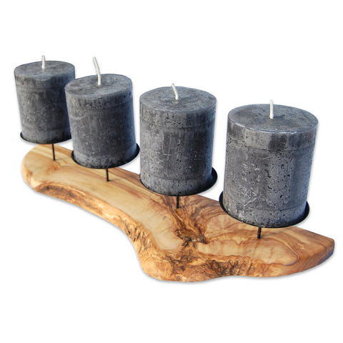 Centrotavola in legno d’ulivo con 4 candele decorativo