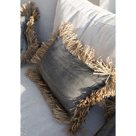 Fodera per Cuscino in Cotone e Rafia The Cotton Bonita – Nero Naturale (30x50 cm)