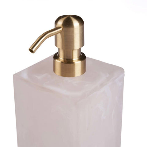 Dispenser di Sapone in Resina Marmorizzata – Rosa e Bianco (8x8x21 cm)