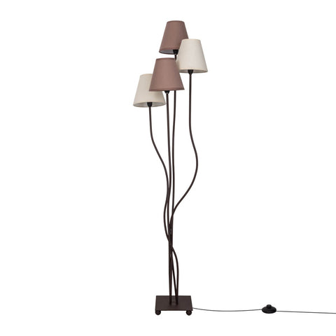 Lampada da Terra Multi-Paralume "Boho" – 4 Paralumi in Cotone Beige e Marrone (H: 138 cm)
