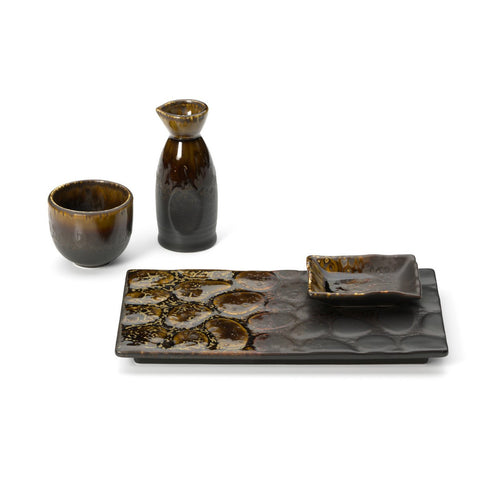 Piatto Rettangolare per Antipasti in Ceramica Merapi – Marrone Cacao & Nero Fumé (25,9 x 15,5 cm)