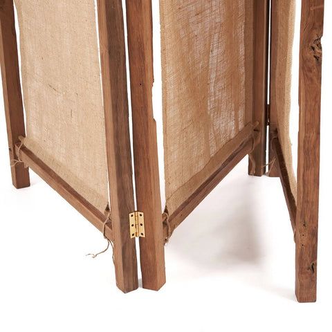 Zenbu Folding Room Divider Made from Reclaimed Teak and Jute – Natural