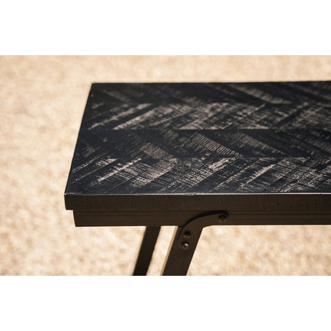 Tavolo Alto in Teak con Intarsio a Spina di Pesce Herringbone – Nero (L 140 cm)