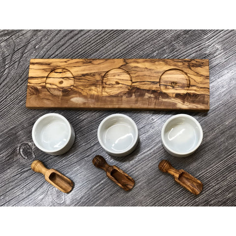 FANO3 Olive Wood Salt Bowl Set with 3 Bowls and Spoons