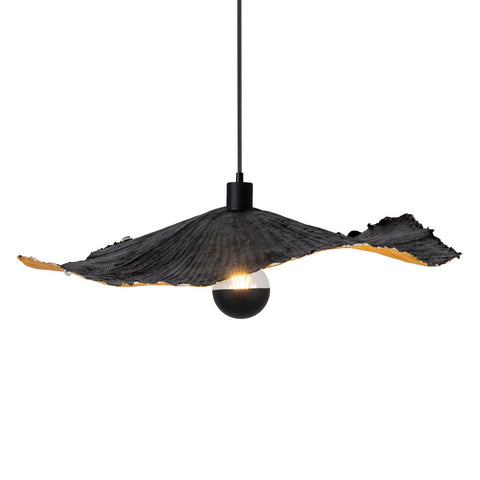 Lampada a Sospensione in Carta Plissettata Modellabile "Pazza" (Ø 56 cm) – Nero & Dettagli Oro