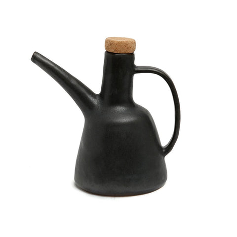 Bottiglia dispenser per olio d'oliva N°79 in gres nero opaco artigianale stile Japandi per cucina e tavola elegante