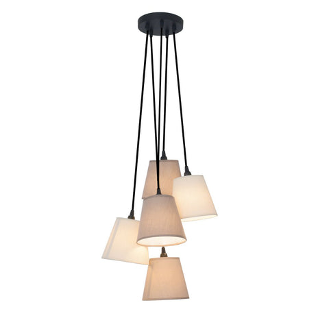 Lampada a Sospensione Multi-Paralume "Boho" – 5 Paralumi in Cotone Beige e Marrone