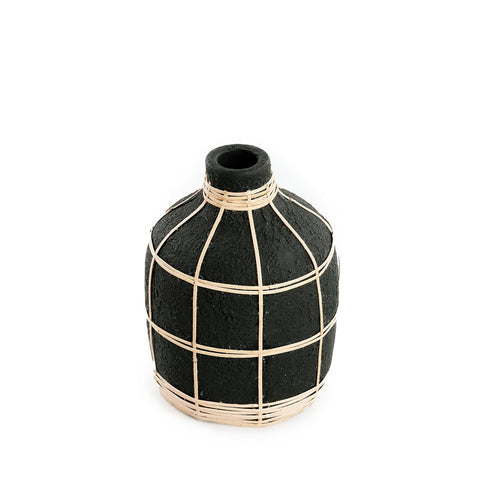 Vaso Scultoreo in Terracotta e Rattan The Whoopy – Nero Naturale S
