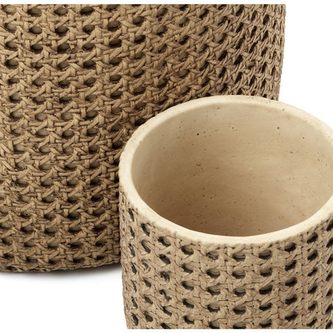 RattanRock Extra-Large Concrete Planter with Woven Look – Natural - XL