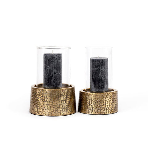 The Croco Sculptural Brass Candle Holder with Glass (Large, H 24 cm)