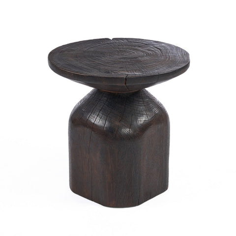 Tavolino Scultoreo in Legno Massello Drumline – Noce Scuro (Ø 50 cm)