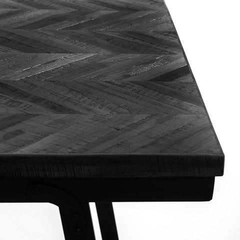 Tavolo Alto in Teak con Intarsio a Spina di Pesce Herringbone – Nero (L 140 cm)