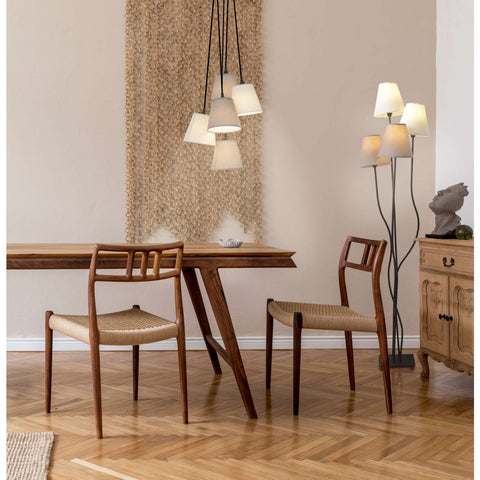 Lampada da Terra Multi-Paralume "Boho" – 4 Paralumi in Cotone Beige e Marrone (H: 138 cm)