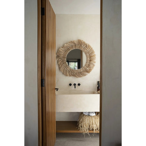 Specchio Rotondo da Parete in Rattan ed Erba Piumata The Pretty Blonde L (90 cm) - Naturale