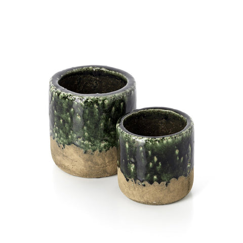 Fioriera e Vaso in Gres Muschio – Verde Cemento e Bianco (Piccola, 12,5 cm)