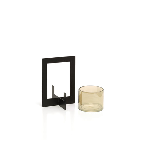 Portacandela e Lanterna in Vetro Riciclato con Cornice The Hurricane – Nero (Medio, H 18 cm)
