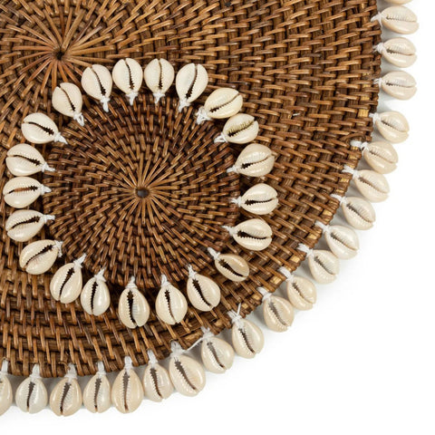 Tovaglietta Americana in Rattan e Conchiglie – Marrone Naturale (Ø 40 cm)